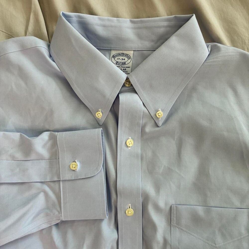 Brooks Brothers Original Polo Shirt Blue Non-Iron Stretch Men’s 17-34 Regular